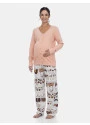 Pijama Gestante Blusa V Botões Manga Longa e Calça Estampa Pat e Annie