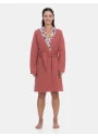 Robe Feminino  Adulto Manga Longa Transpasse Cinto Rosa