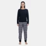 Pijama Feminino Manga Longa e Calça Xadrez Preta